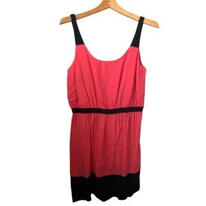 LOFT Coral Orange Pink Black Color-block Sleeveless Tank Top Fit & Flare Dress